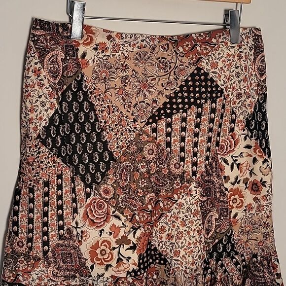 Chaps Dark Floral Patchwork Print Skirt Sz M Y2K Bohemian - Picture 5 of 8